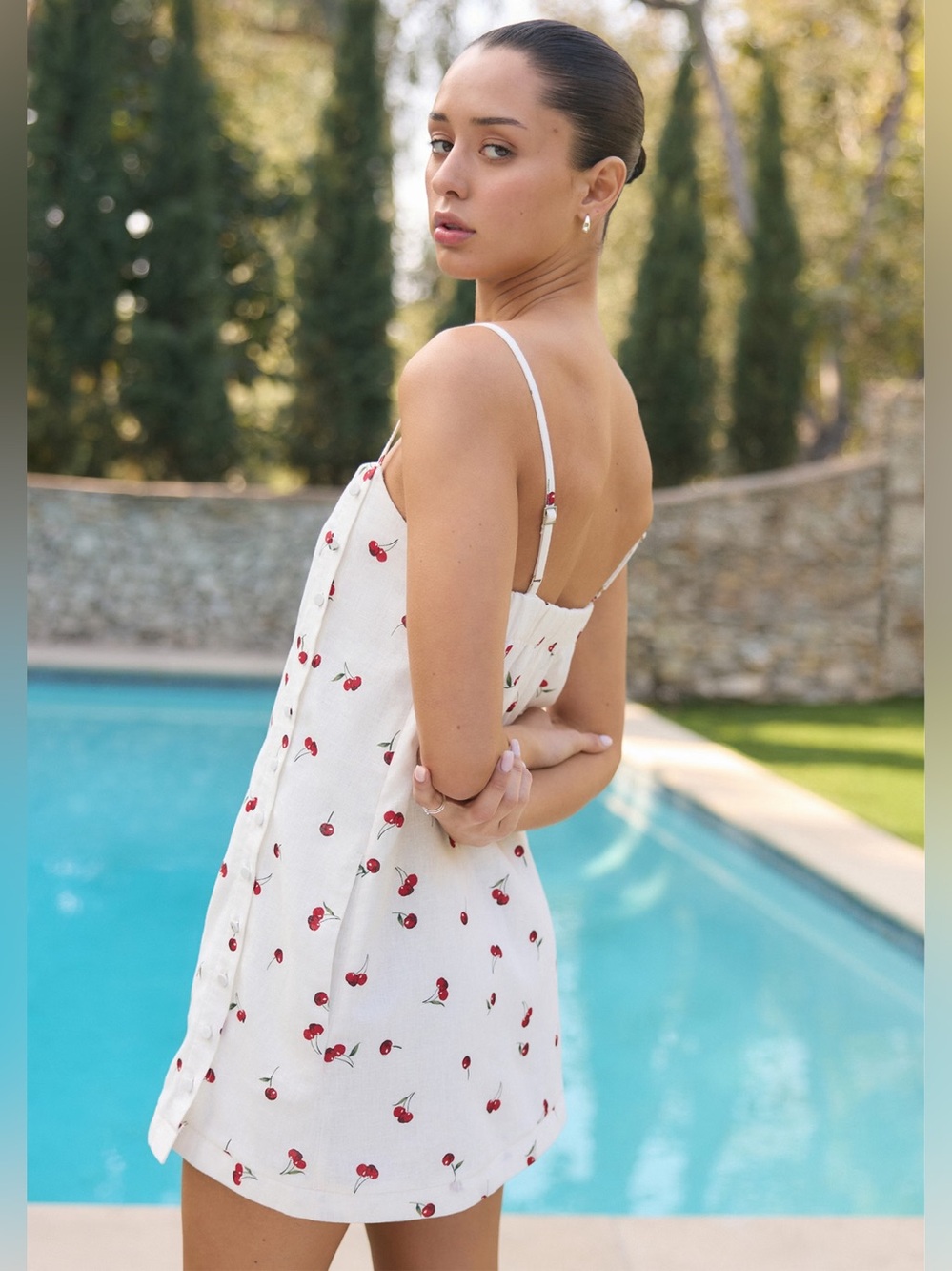 Abercrombie & Fitch Linen Blend Button Skort M Cherry Print